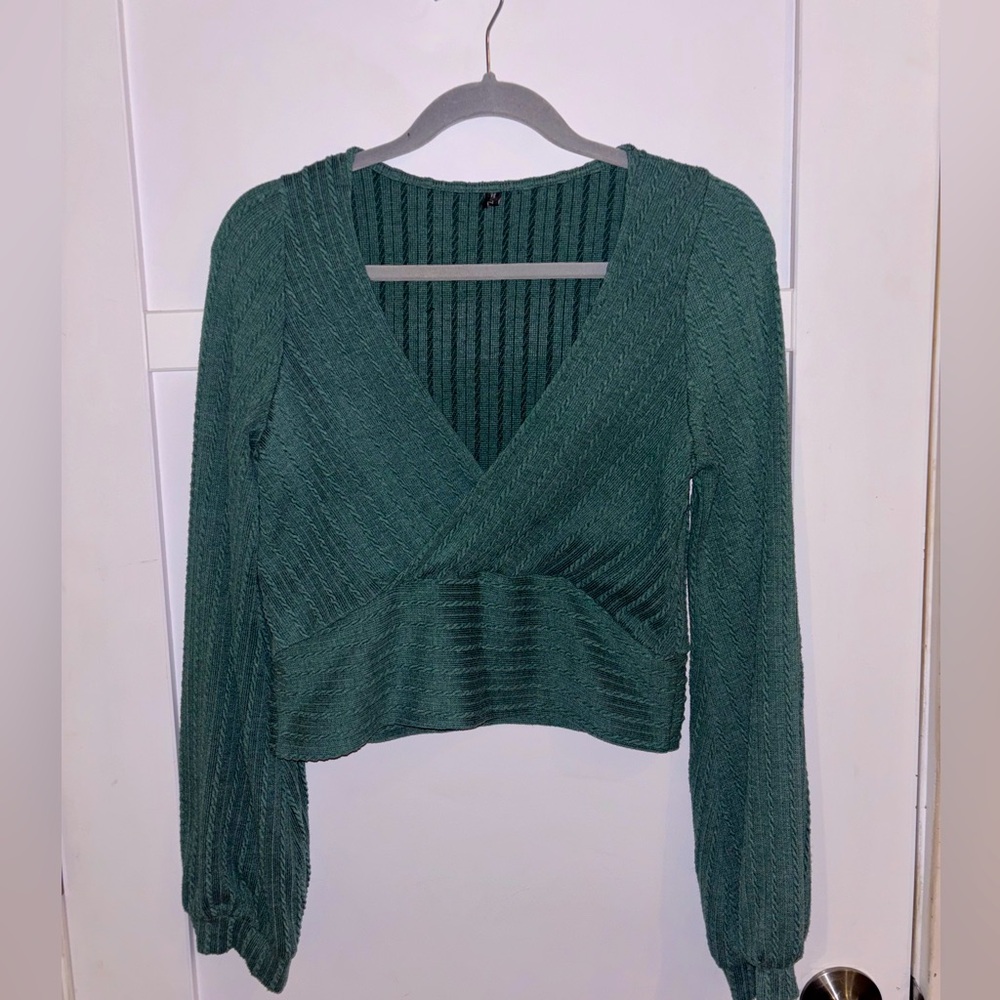 Zaful Cropped Emerald Green Ribbed Knitwear